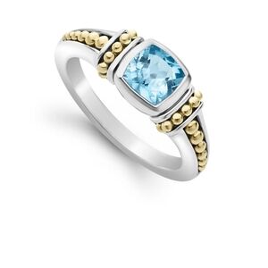 Lagos Swiss Blue Topaz Ring Sterling Silver and 18k Gold